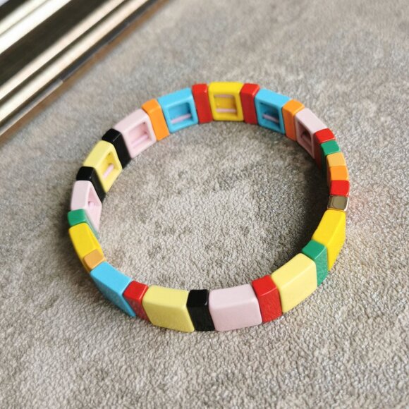 Roxanne Assoulin Rainbow Brite Gold Colorful Enamel Stretch Bracelet - Picture 4 of 4